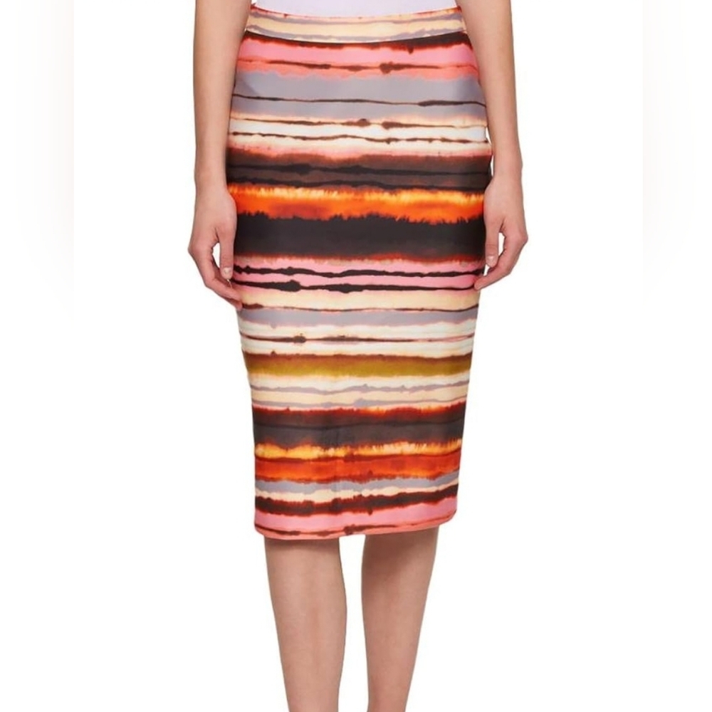Tommy Hilfiger Striped Sunset Midi Pencil Skirt | Size 6 | Cotton Scuba Stretch